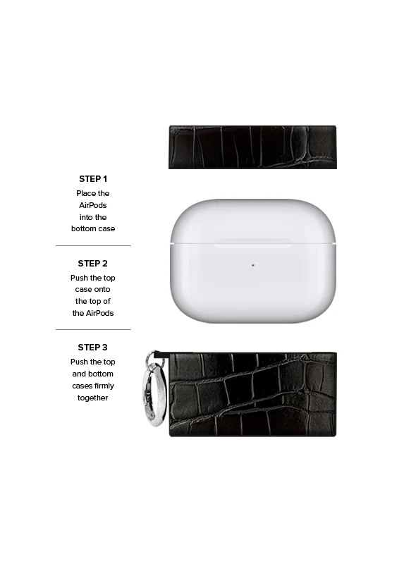 SQUARE® Black Crocodile Faux Leather AirPods Case - Image 21
