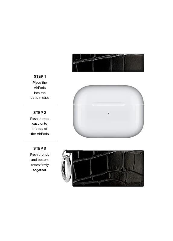 SQUARE® Black Crocodile Faux Leather AirPods Case - Image 24