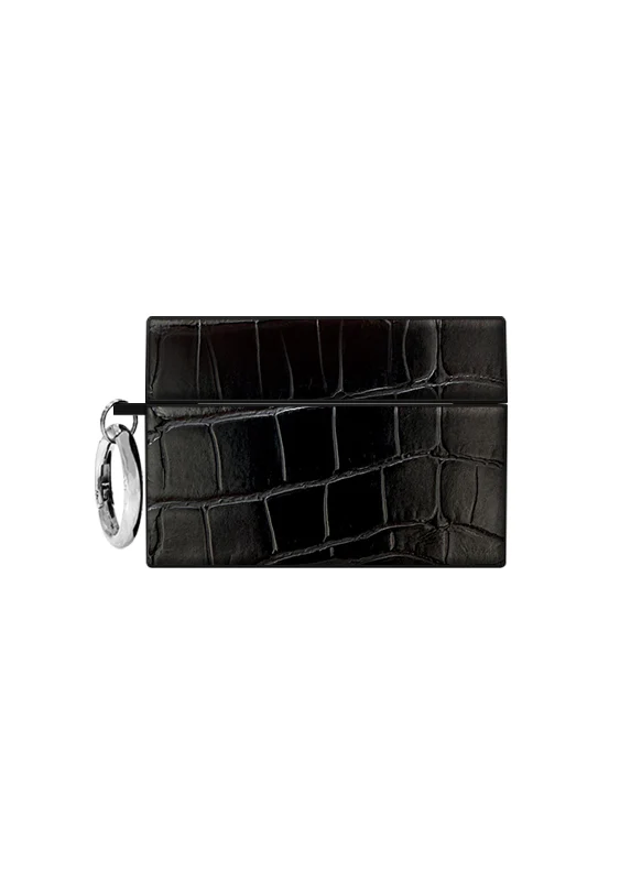 SQUARE® Black Crocodile Faux Leather AirPods Case - Image 5
