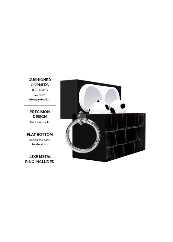 SQUARE® Black Crocodile Faux Leather AirPods Case - Image 7