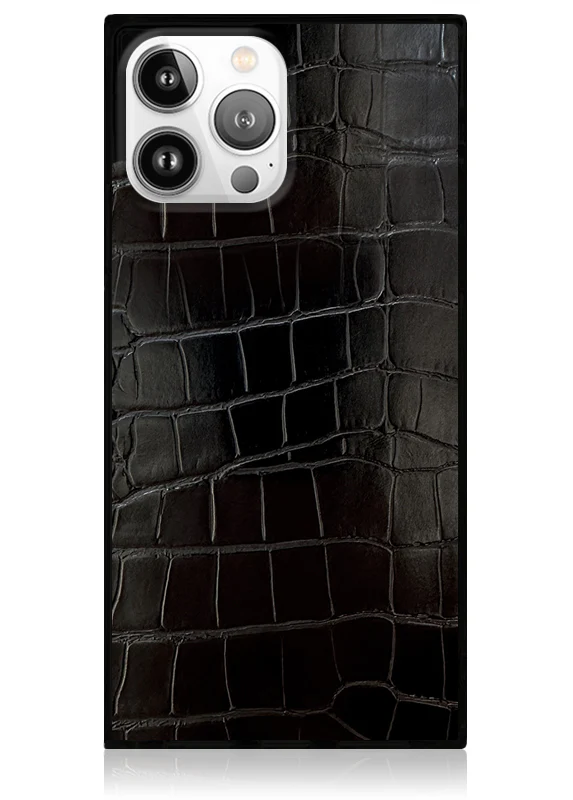 SQUARE® Black Crocodile Faux Leather iPhone Case - Image 15