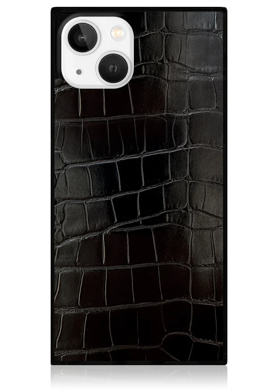 SQUARE® Black Crocodile Faux Leather iPhone Case - Image 17