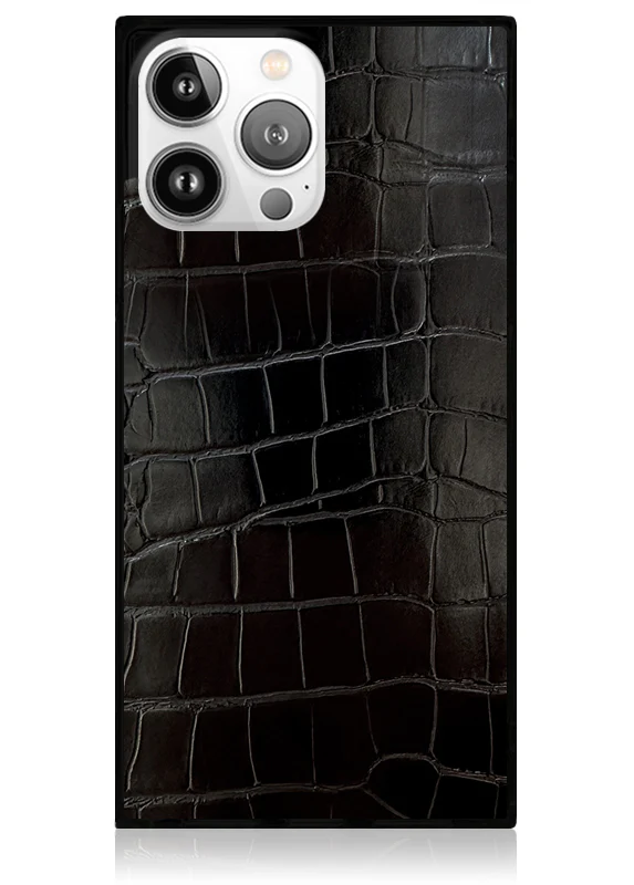 SQUARE® Black Crocodile Faux Leather iPhone Case - Image 23