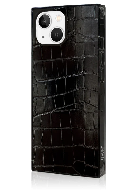SQUARE® Black Crocodile Faux Leather iPhone Case - Image 40