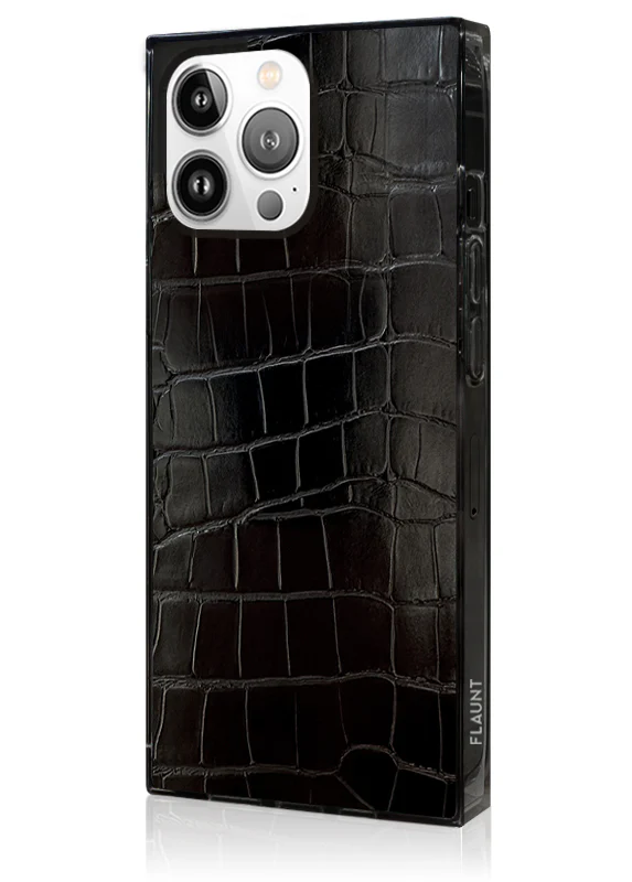 SQUARE® Black Crocodile Faux Leather iPhone Case - Image 44