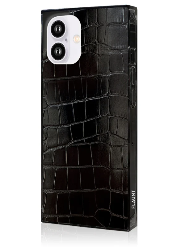SQUARE® Black Crocodile Faux Leather iPhone Case - Image 56
