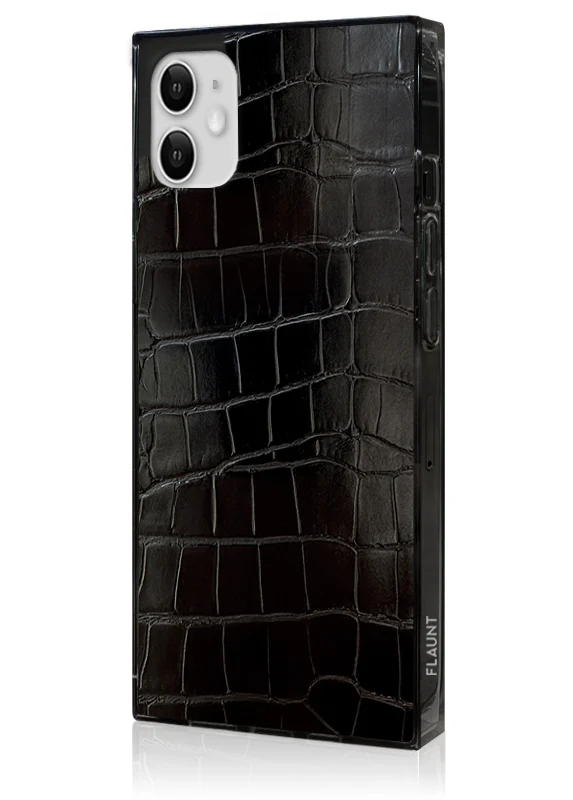 SQUARE® Black Crocodile Faux Leather iPhone Case - Image 6