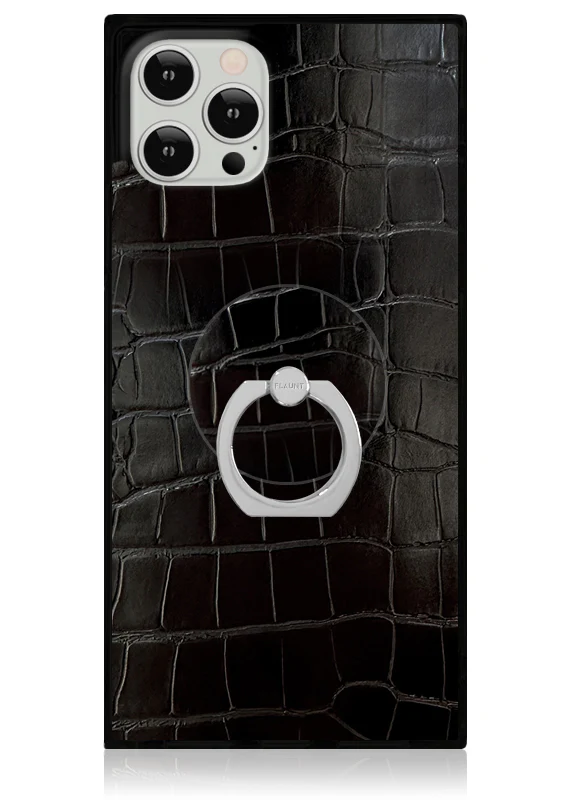SQUARE® Black Crocodile Faux Leather iPhone Case - Image 85