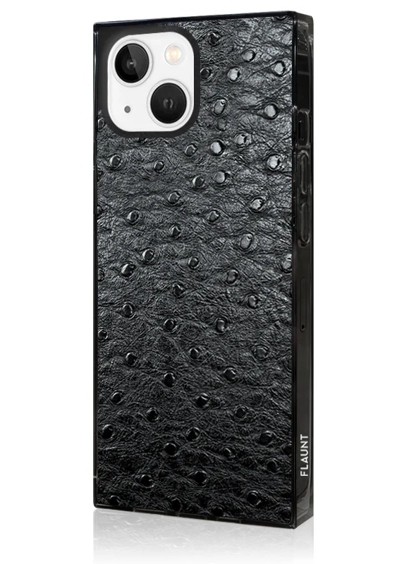SQUARE® Black Ostrich Faux Leather iPhone Case - Image 12