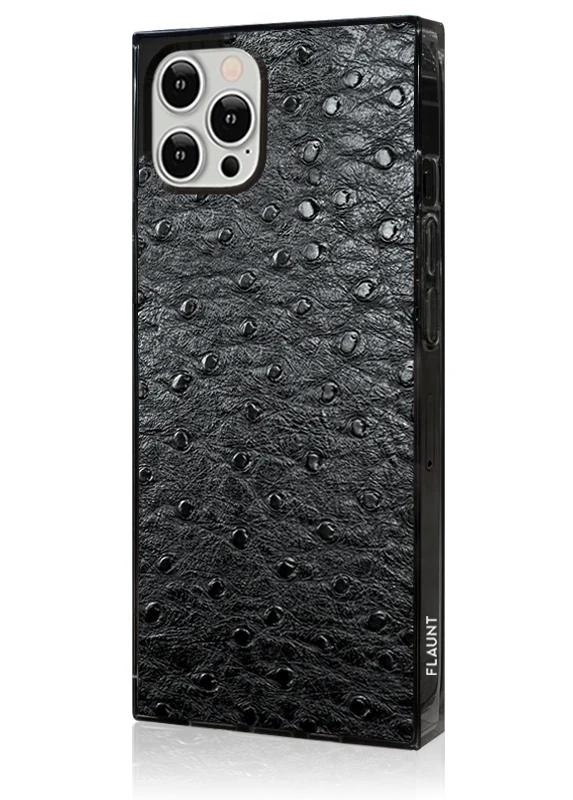 SQUARE® Black Ostrich Faux Leather iPhone Case - Image 26