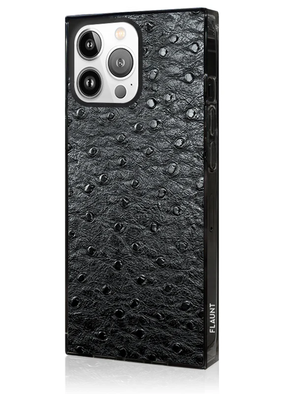 SQUARE® Black Ostrich Faux Leather iPhone Case - Image 32
