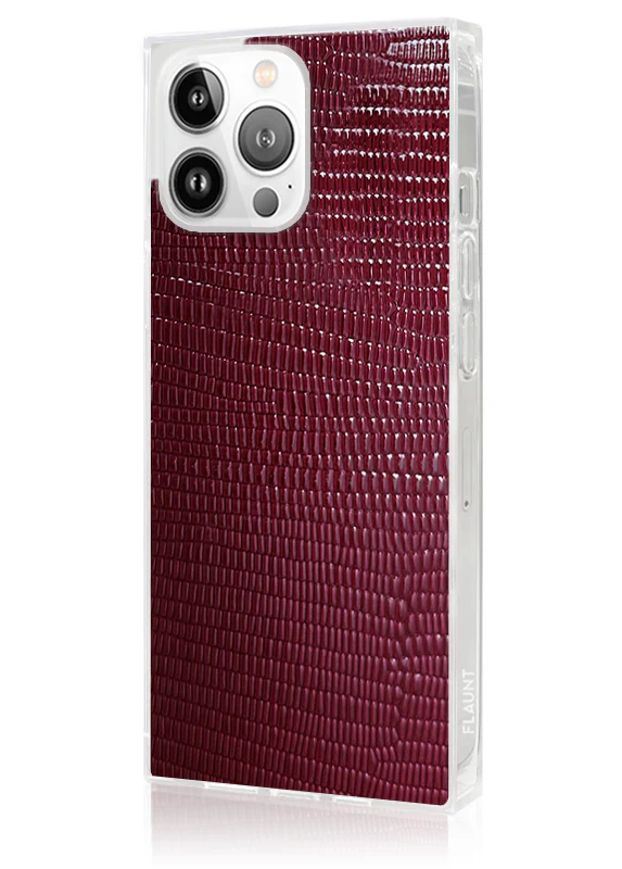 SQUARE® Burgundy Lizard Faux Leather iPhone Case - Image 16
