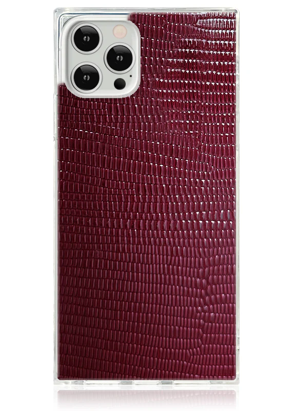 SQUARE® Burgundy Lizard Faux Leather iPhone Case - Image 3