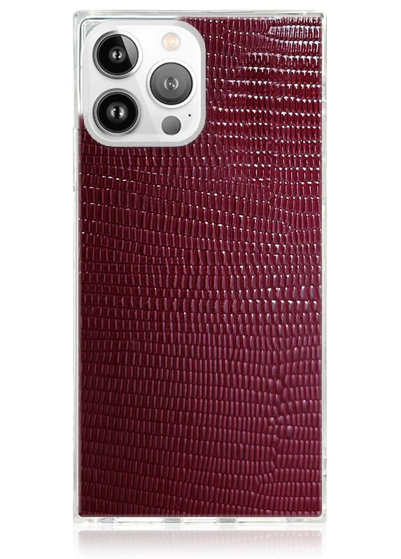 SQUARE® Burgundy Lizard Faux Leather iPhone Case - Image 35