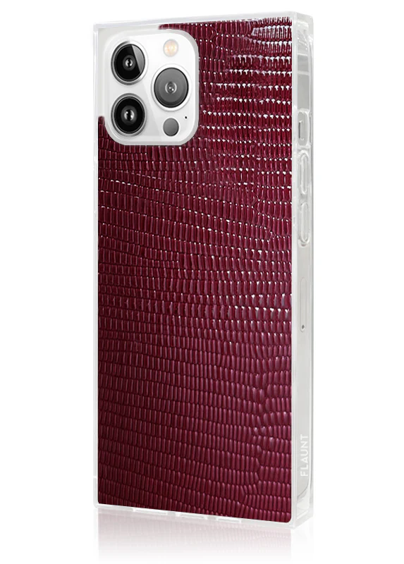 SQUARE® Burgundy Lizard Faux Leather iPhone Case - Image 36