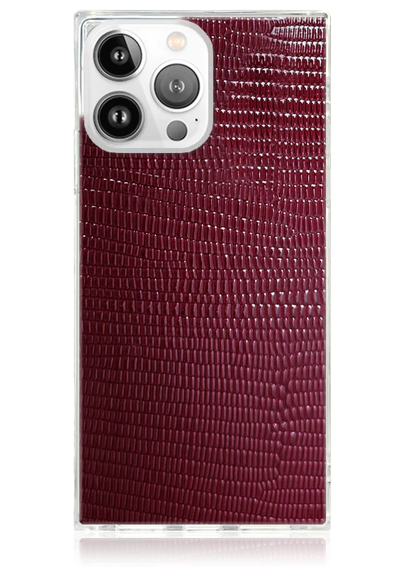SQUARE® Burgundy Lizard Faux Leather iPhone Case - Image 5