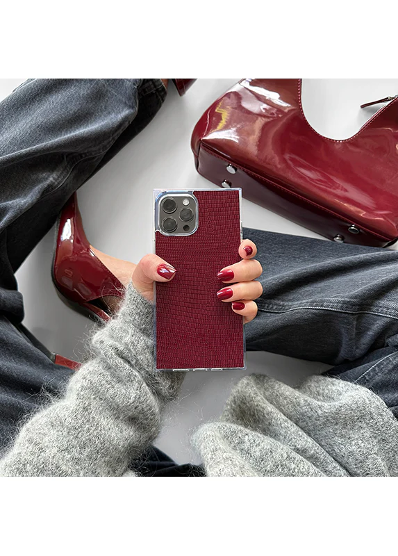 SQUARE® Burgundy Lizard Faux Leather iPhone Case - Image 51