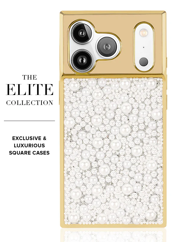 Elite Collection - SQUARE® Gold Metallic Embellished Faux Pearl iPhone Case (Not MagSafe Compatible) - Image 10