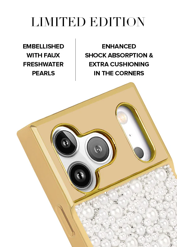 Elite Collection - SQUARE® Gold Metallic Embellished Faux Pearl iPhone Case (Not MagSafe Compatible) - Image 11