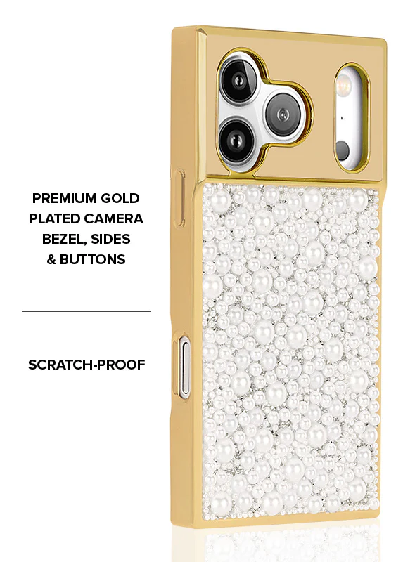Elite Collection - SQUARE® Gold Metallic Embellished Faux Pearl iPhone Case (Not MagSafe Compatible) - Image 12