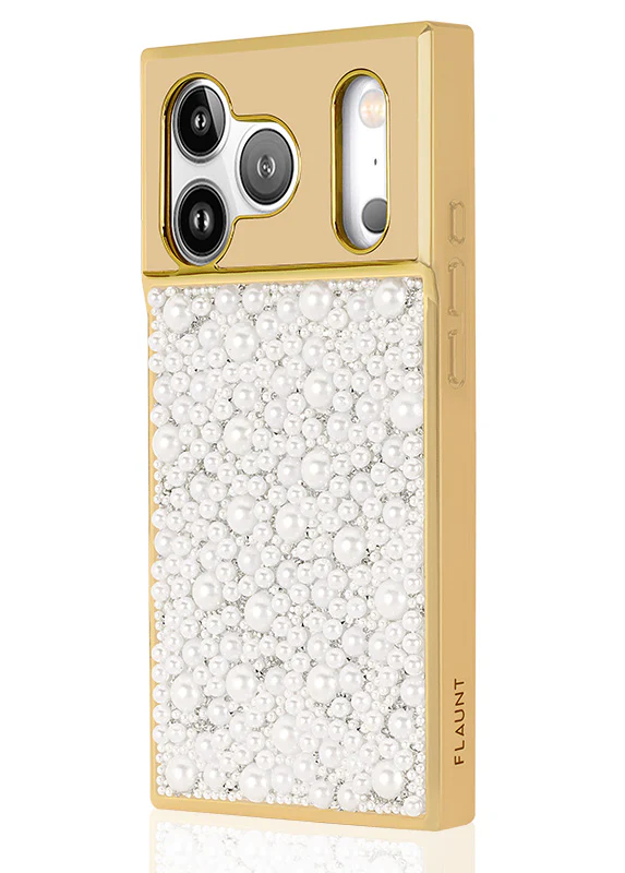 Elite Collection - SQUARE® Gold Metallic Embellished Faux Pearl iPhone Case (Not MagSafe Compatible) - Image 13