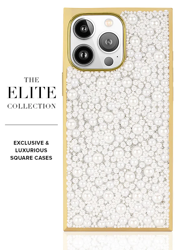 Elite Collection - SQUARE® Gold Metallic Embellished Faux Pearl iPhone Case (Not MagSafe Compatible) - Image 18