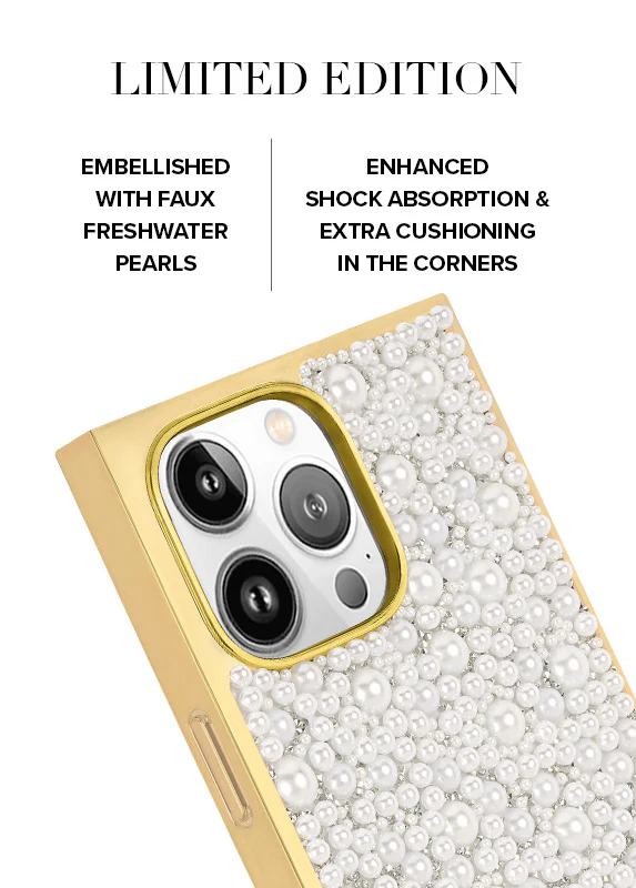 Elite Collection - SQUARE® Gold Metallic Embellished Faux Pearl iPhone Case (Not MagSafe Compatible) - Image 19