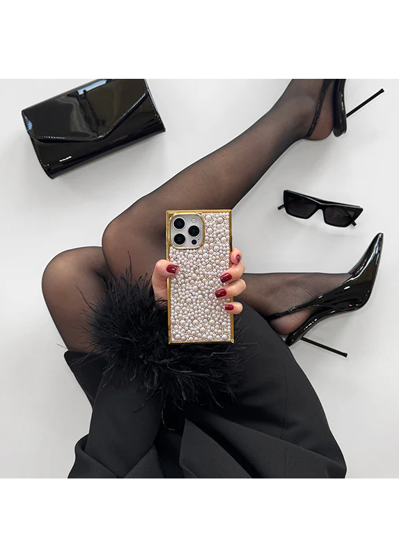 Elite Collection - SQUARE® Gold Metallic Embellished Faux Pearl iPhone Case (Not MagSafe Compatible) - Image 25