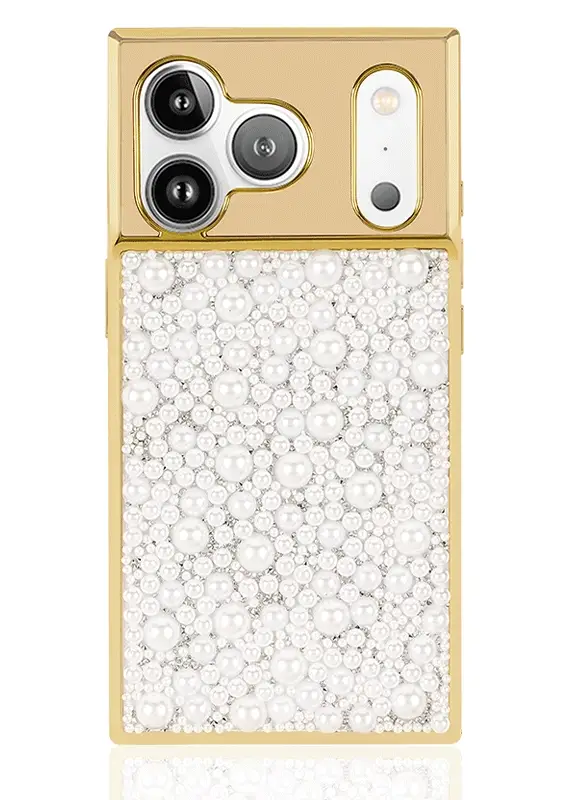 Elite Collection - SQUARE® Gold Metallic Embellished Faux Pearl iPhone Case (Not MagSafe Compatible) - Image 9