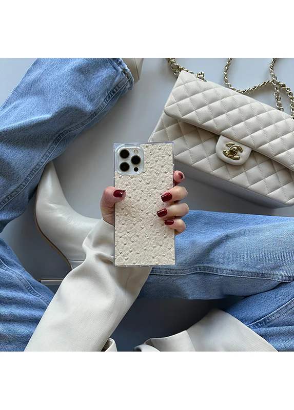 SQUARE® Ivory Ostrich Faux Leather iPhone Case - Image 42