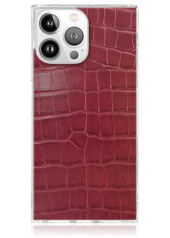 SQUARE® Burgundy Crocodile Faux Leather iPhone Case - Image 11