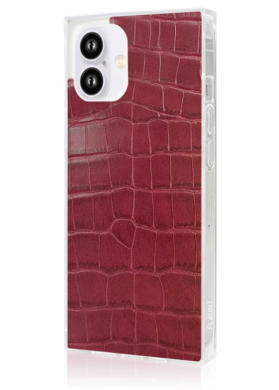 SQUARE® Burgundy Crocodile Faux Leather iPhone Case - Image 36