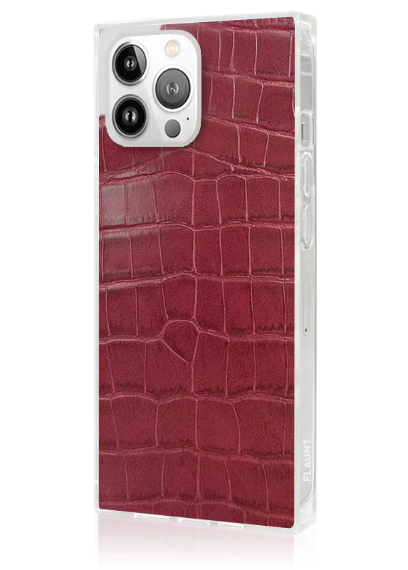 SQUARE® Burgundy Crocodile Faux Leather iPhone Case - Image 4
