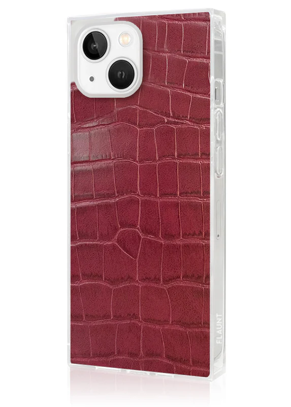 SQUARE® Burgundy Crocodile Faux Leather iPhone Case - Image 42