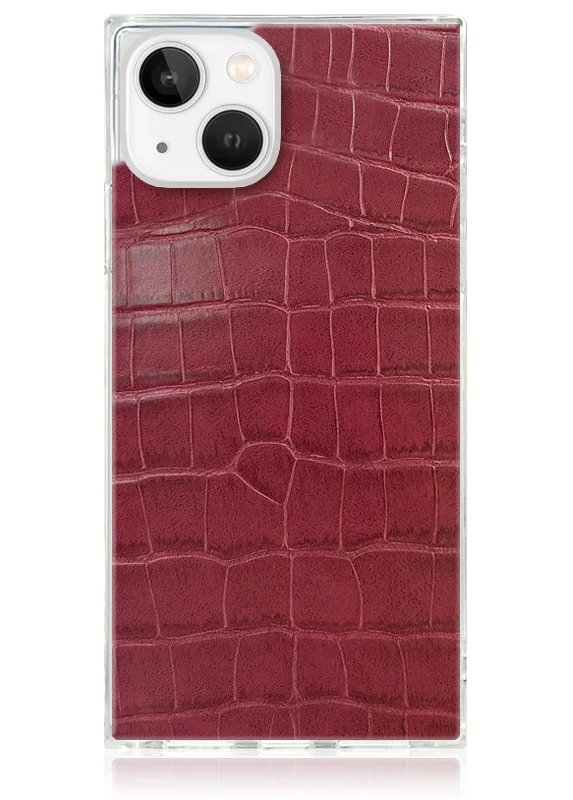 SQUARE® Burgundy Crocodile Faux Leather iPhone Case - Image 45