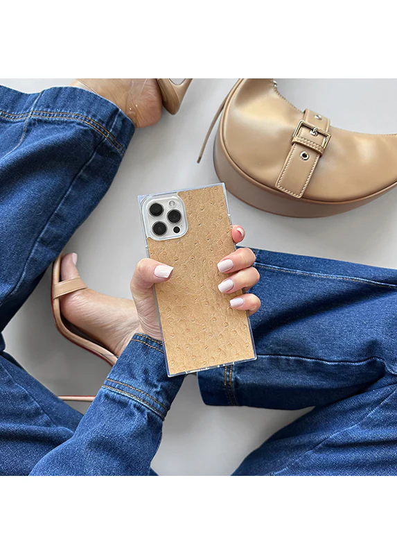 SQUARE® Tan Ostrich Faux Leather iPhone Case - Image 42