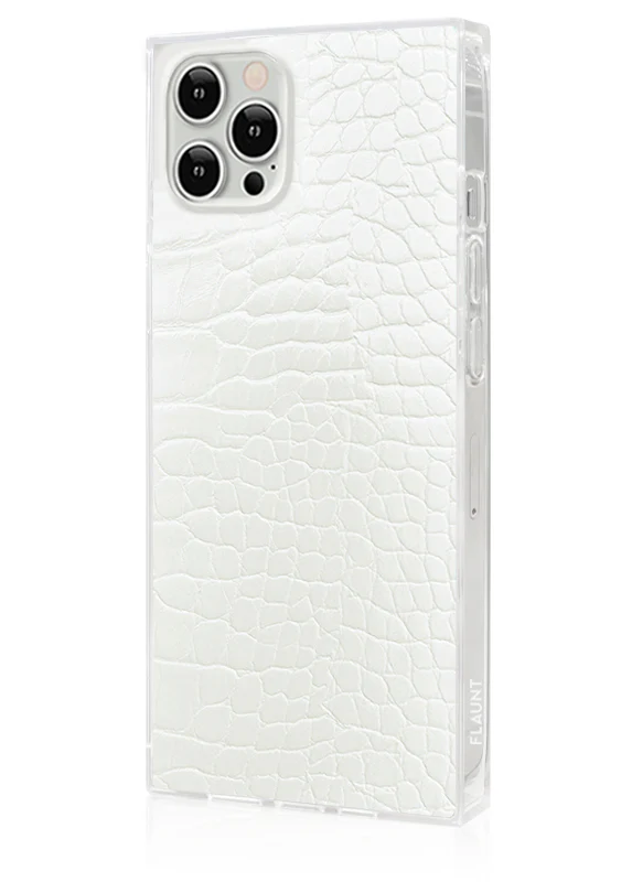SQUARE® White Crocodile Faux Leather iPhone Case - Image 4