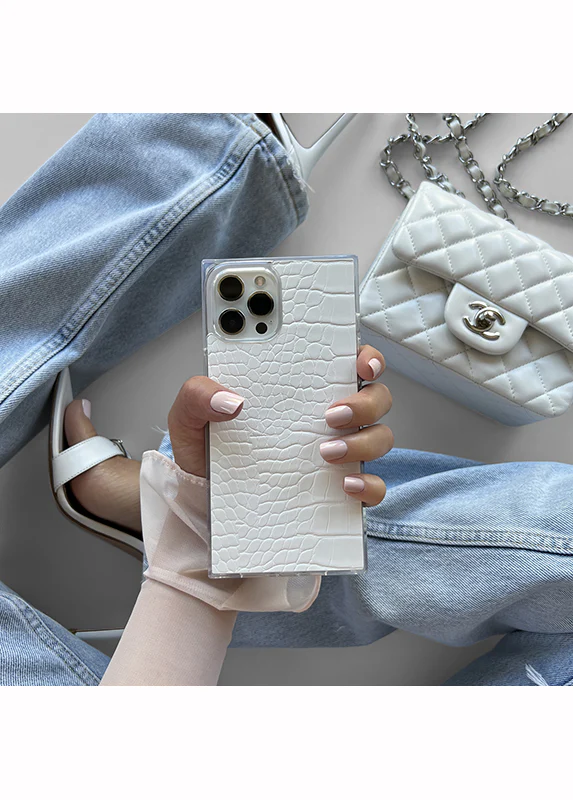 SQUARE® White Crocodile Faux Leather iPhone Case - Image 82